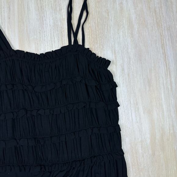 Anthropologie Leifnotes Black One Shoulder Ruffle Divergent Mock Wrap Dress S - Picture 3 of 14